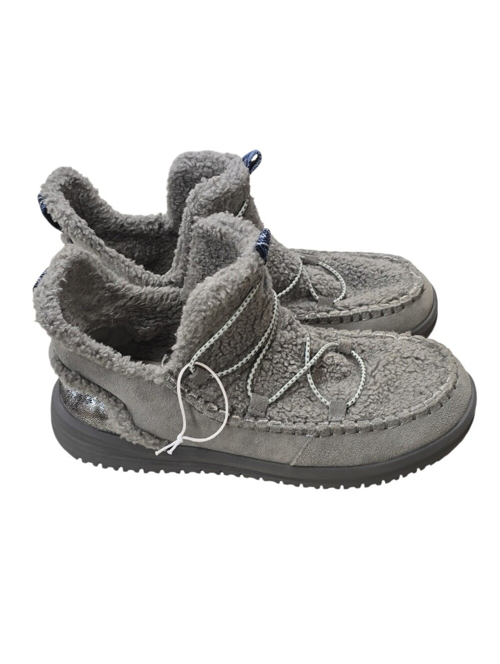HEYDUDE Women's Gray Sherpa Ankle Booties – Size 9